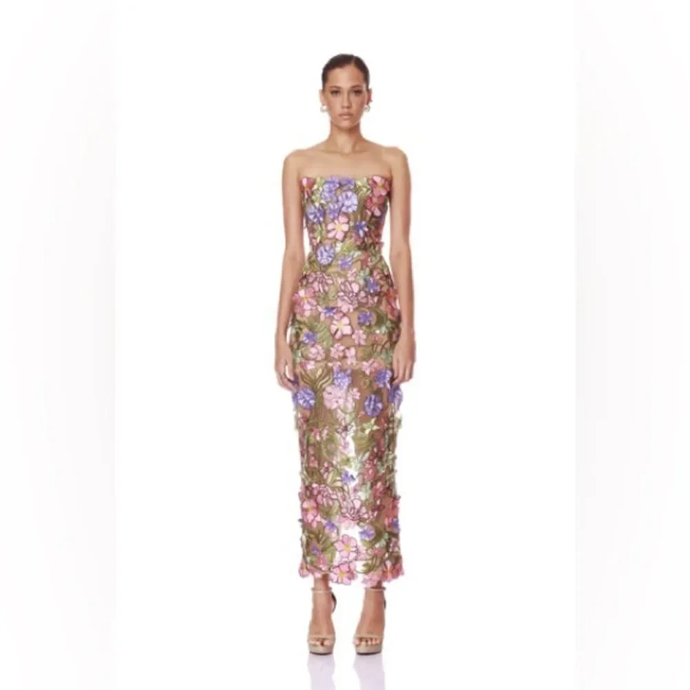 NEW BRONX AND BANCO Iris Floral Maraya Strapless Ankle Midi Dress, wedding guest - Picture 3 of 13